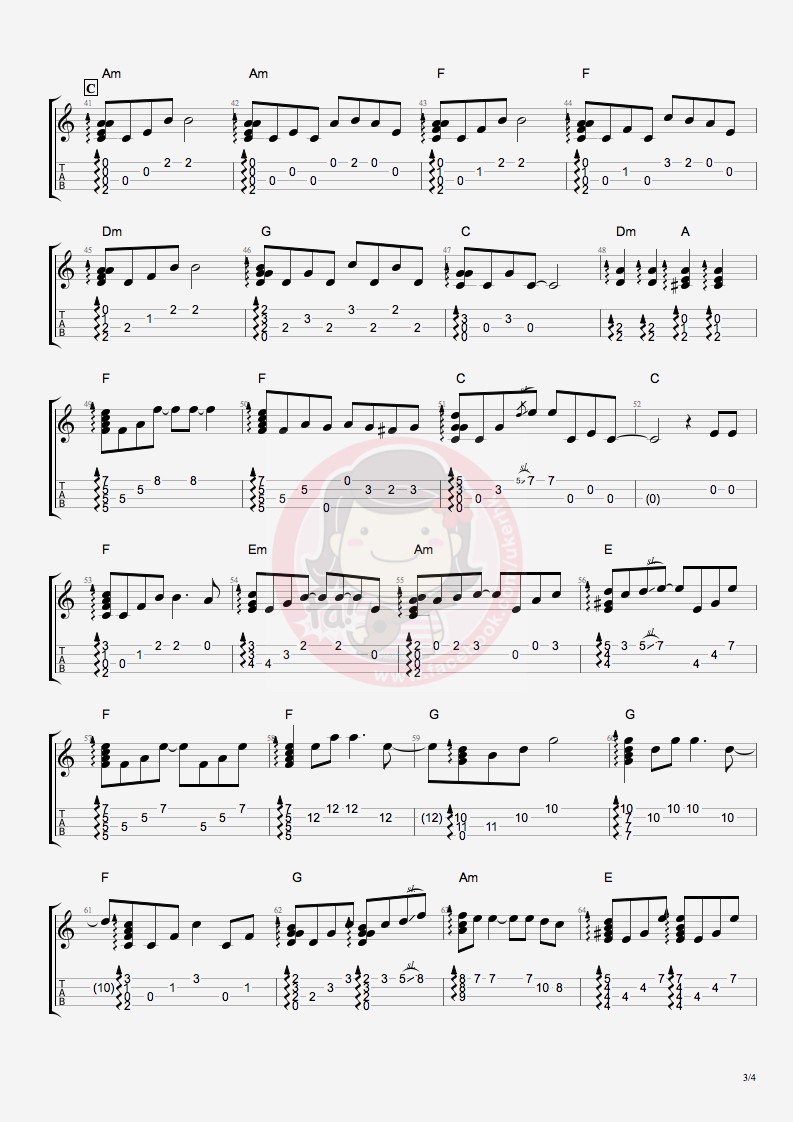 《李香兰》尤克里里谱指弹版 原调六线谱_精选版_张学友-吉他室